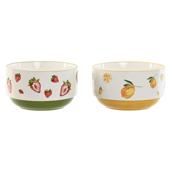 DKD Home Decor Set de 2 Ensaladeras de Porcelana Frutas 24 DKD Home Decor Set de 2 Ensaladeras de Porcelana Frutas 24