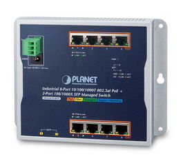 Planet Switch Industrial Gestionable WGS-4215-8P2S: 8 Puertos PoE Gigabit 10/100/1000T + 2 SFP 100/1000X Montaje a Pared