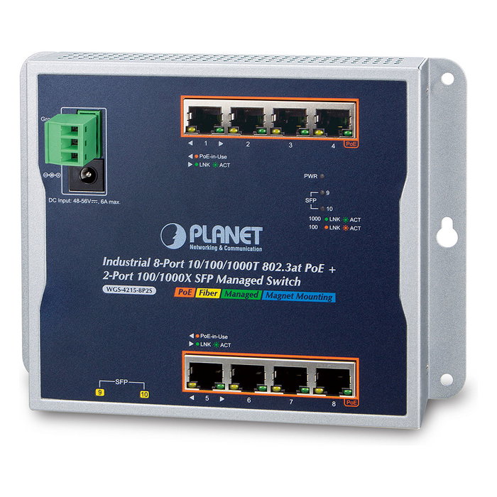 Planet WGS-4215-8P2S Switch Industrial 8 Puertos PoE+ Gigabit y 2 SFP