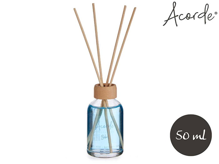ACORDE Mikado 50 ml Bebé Varilla Ambientador Difusor Aroma Azul Vidrio Palma Ratán Madera Plástico 7 x 5 x 17 cm (Set de 12)