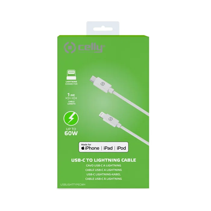 Celly Cable USBLIGHTTYPECWH USB-C a Lightning Macho 1 Metro Blanco para Móvil