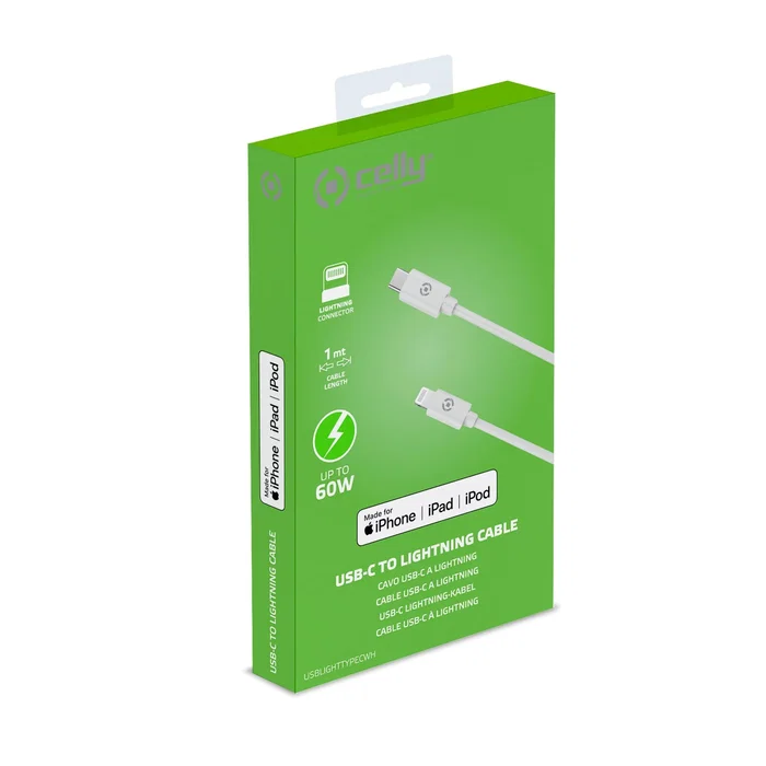 Celly Cable USBLIGHTTYPECWH USB-C a Lightning Macho 1 Metro Blanco para Móvil