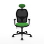 Silla de oficina Jorquera con mecanismo Sincro/Traslack tapizada con Tela color Verde y malla color Negro. Equipada con lumbar 1D, Brazos 1D, Cabecero Fijo y Ruedas 65mm nailon