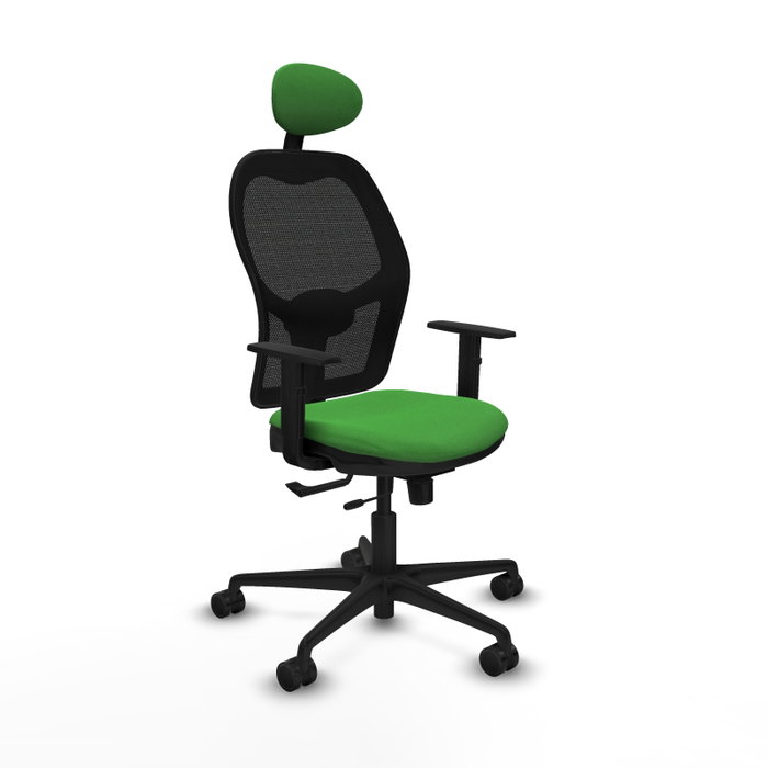 Silla de oficina Jorquera con mecanismo Sincro/Traslack tapizada con Tela color Verde y malla color Negro. Equipada con lumbar 1D, Brazos 1D, Cabecero Fijo y Ruedas 65mm nailon Silla de oficina Jorquera con mecanismo Sincro/Traslack tapizada con Tela color Verde y malla color Negro. Equipada con lumbar 1D, Brazos 1D, Cabecero Fijo y Ruedas 65mm nailon