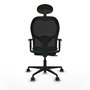 Silla de oficina Jorquera con mecanismo Sincro/Traslack tapizada con Tela color Verde y malla color Negro. Equipada con lumbar 1D, Brazos 1D, Cabecero Fijo y Ruedas 65mm nailon