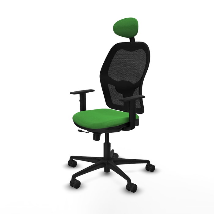 Silla de oficina Jorquera con mecanismo Sincro/Traslack tapizada con Tela color Verde y malla color Negro. Equipada con lumbar 1D, Brazos 1D, Cabecero Fijo y Ruedas 65mm nailon Silla de oficina Jorquera con mecanismo Sincro/Traslack tapizada con Tela color Verde y malla color Negro. Equipada con lumbar 1D, Brazos 1D, Cabecero Fijo y Ruedas 65mm nailon