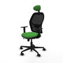 Silla de oficina Jorquera con mecanismo Sincro/Traslack tapizada con Tela color Verde y malla color Negro. Equipada con lumbar 1D, Brazos 1D, Cabecero Fijo y Ruedas 65mm nailon