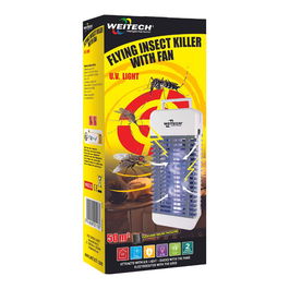 Weitech Mata Insectos con Luz UV y Aspirador para Voladores, Eficaz 50 m², Dimensiones 15.5 x 8 x 34 cm