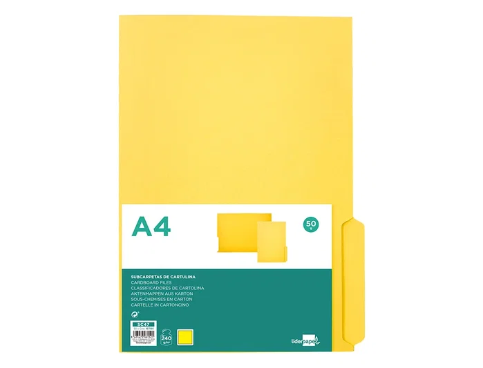 Liderpapel Subcarpeta de cartulina con pestaña derecha, color amarillo, A4 Liderpapel Subcarpeta de cartulina con pestaña derecha, color amarillo, A4