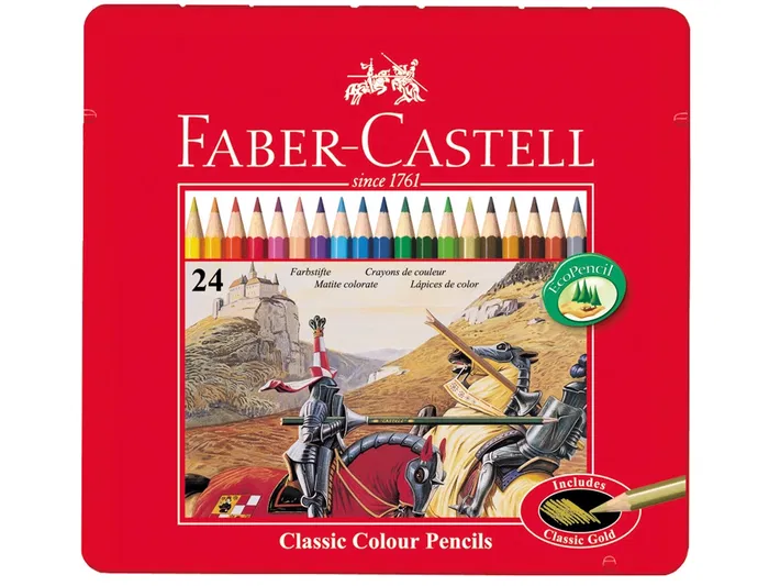 Faber-Castell Ecolápices de Colores Caja Metálica 24 Colores Surtidos Mina Suave Certificado FSC