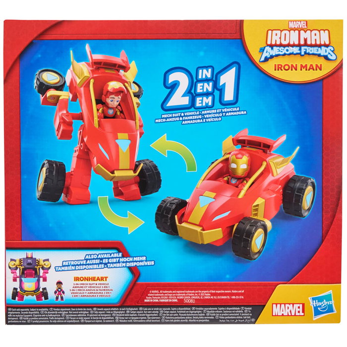 Hasbro Iron Man G1474 Vehículo y Armadura 2 en 1 Convertible de Marvel, Edad +3 Años, Idiomas: Español, Inglés, Francés, Alemán, Portugués