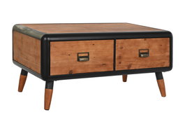 DKD Home Decor Mesa de Centro de Abeto y Metal Marrón Oscuro
