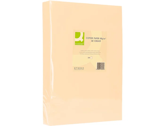 Q-connect Papel color Din A3 80gr crema, 500 hojas. Ideal para impresoras inkjet, láser y fotocopiadoras. Certificado PEFC.