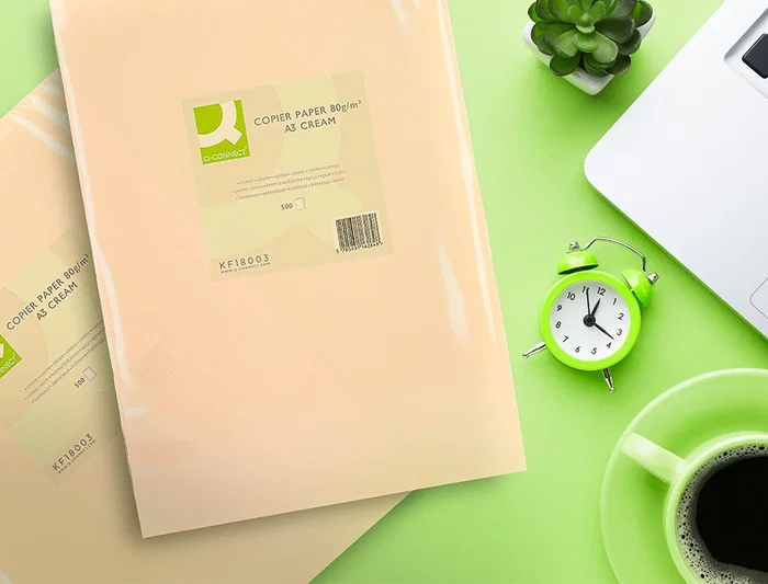 Q-connect Papel color Din A3 80gr crema, 500 hojas. Ideal para impresoras inkjet, láser y fotocopiadoras. Certificado PEFC.