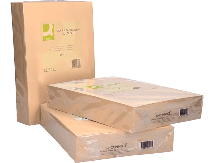 Q-connect Papel color Din A3 80gr crema, 500 hojas. Ideal para impresoras inkjet, láser y fotocopiadoras. Certificado PEFC.