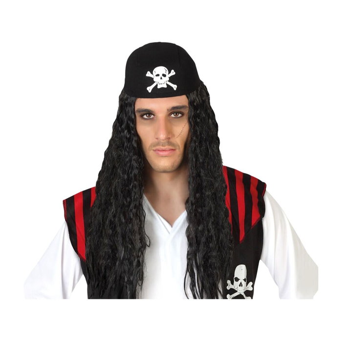 Atosa Peluca Pirata Larga Negra con Pañuelo de Calavera Atosa Peluca Pirata Larga Negra con Pañuelo de Calavera