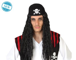 Atosa Peluca Pirata Larga Negra con Pañuelo de Calavera