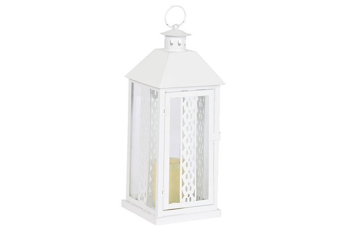 Farola Shabby DKD Home Decor Blanco Hierro y Cristal Set de 3 Piezas 20 x 55 x 20 cm