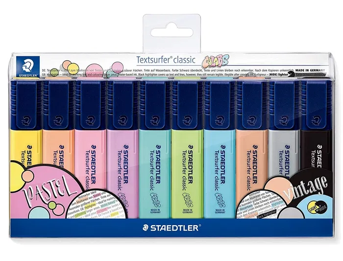 Staedtler Rotulador Textsurfer Classic 364 Pastel & Vintage Bolsa 10 Unidades Colores Surtidos Trazo 1-5mm