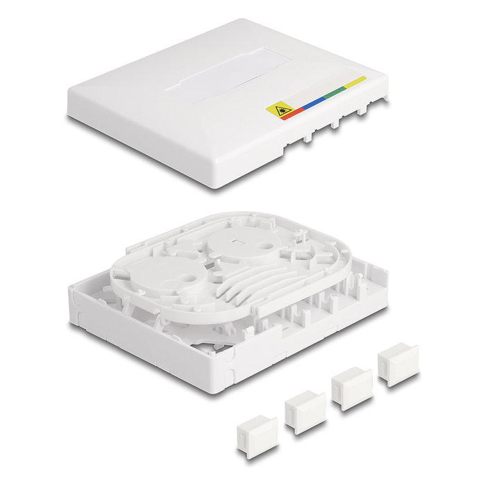 DeLOCK Caja de conexión de fibra óptica FTTH para montaje en pared 4 x SC Simplex o LC Duplex blanco