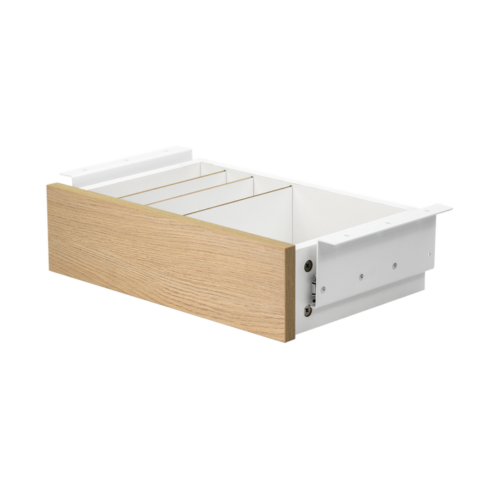 Phoenix Artisan - Cajón organizador de escritorio con 4 compartimentos, madera y raíl metálico, 42x27.8x11.5 cm, para tableros de oficina