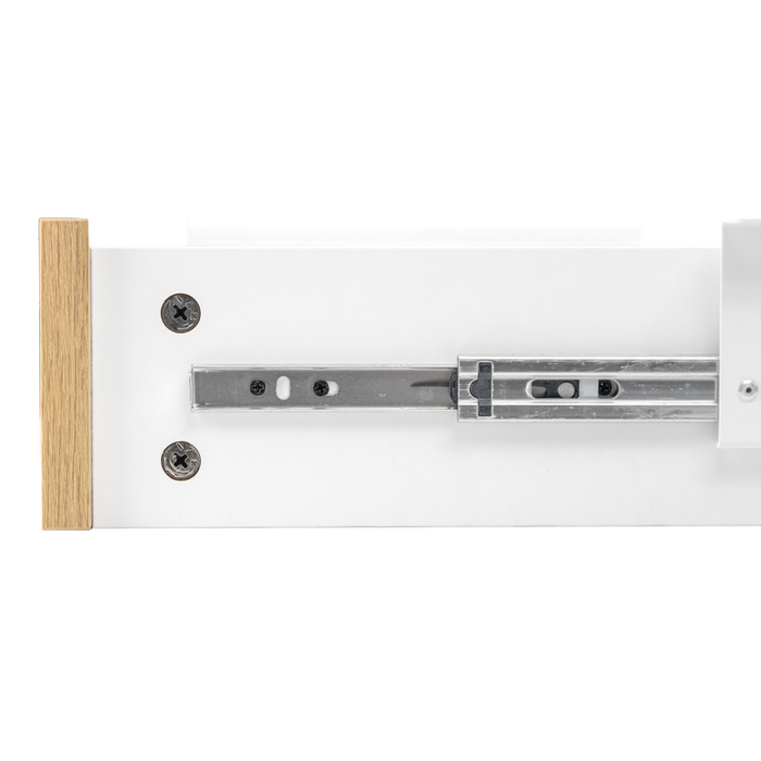 Phoenix Artisan - Cajón organizador de escritorio con 4 compartimentos, madera y raíl metálico, 42x27.8x11.5 cm, para tableros de oficina