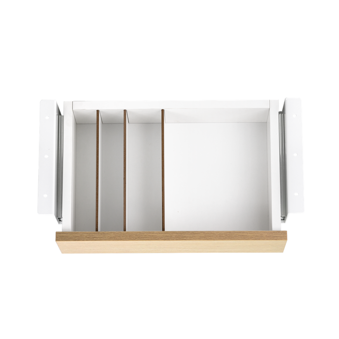 Phoenix Artisan - Cajón organizador de escritorio con 4 compartimentos, madera y raíl metálico, 42x27.8x11.5 cm, para tableros de oficina