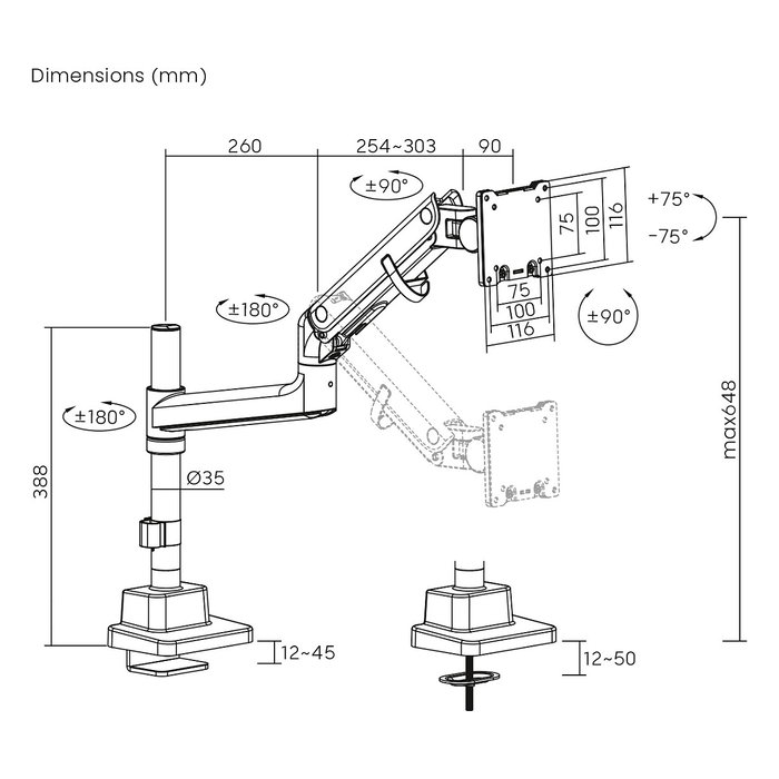 Digitus Single Monitorhalterung Soporte de Monitor 57 Pulgadas y 27 kg de Capacidad para Soporte de Pantalla Individual