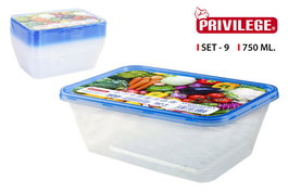 Privilege Set 9 Semidesechables Rectangulares 750 Ml 17.5 cm Largo x 12 cm Ancho x 6 cm Alto (24 Cajas)