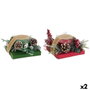 DKD Home Decor Set de 2 Velas de Cristal Rojo y Verde de 210g cada una