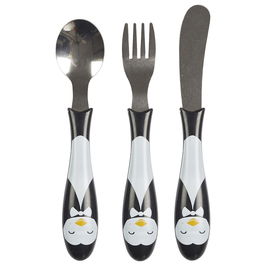 Home Deco Kids Juego de 3 Cubiertos Infantiles con Animales (Mapache, Panda, Pingüino) de Acero Inoxidable para Niños a Partir de 18 Meses