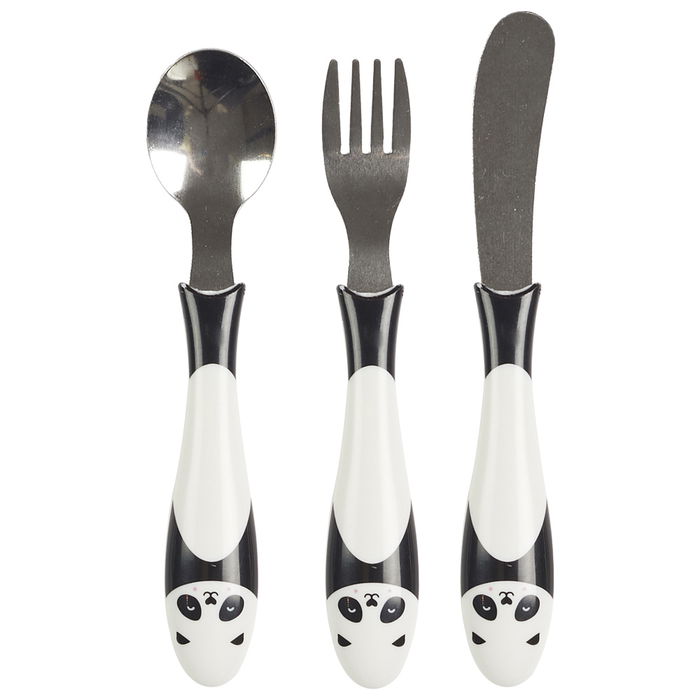 Home Deco Kids Juego de 3 Cubiertos Infantiles con Animales (Mapache, Panda, Pingüino) de Acero Inoxidable para Niños a Partir de 18 Meses
