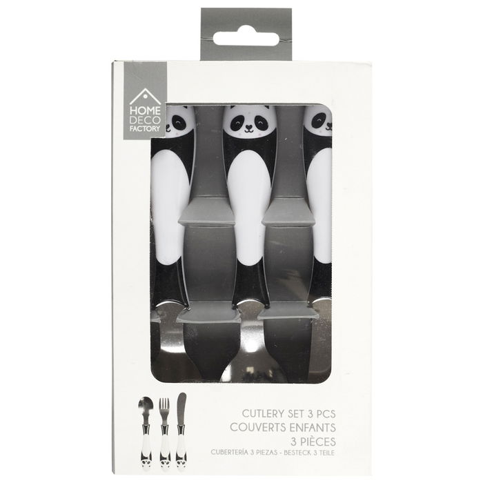 Home Deco Kids Juego de 3 Cubiertos Infantiles con Animales (Mapache, Panda, Pingüino) de Acero Inoxidable para Niños a Partir de 18 Meses