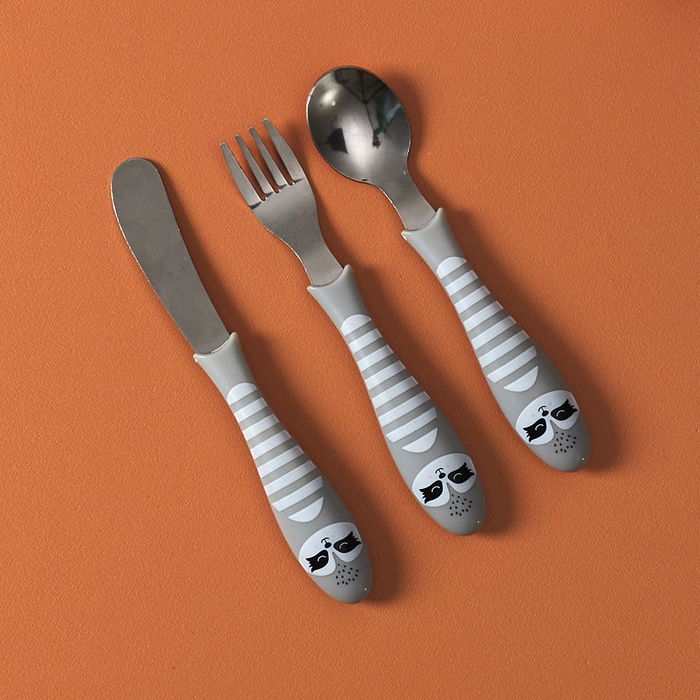 Home Deco Kids Juego de 3 Cubiertos Infantiles con Animales (Mapache, Panda, Pingüino) de Acero Inoxidable para Niños a Partir de 18 Meses