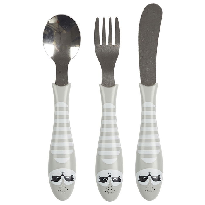 Home Deco Kids Juego de 3 Cubiertos Infantiles con Animales (Mapache, Panda, Pingüino) de Acero Inoxidable para Niños a Partir de 18 Meses