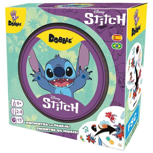 Asmodee Juego Dobble Disney Stitch - Juego de cartas rápido y familiar para niños de 6 años en adelante