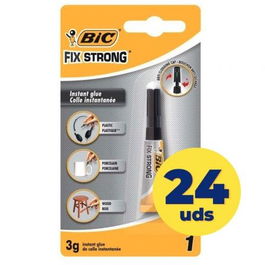 Bic 9017583 Pegamento en Tubo Fix Strong Instantáneo para Plástico, Porcelana y Madera, 3g, Pack 24 Unidades