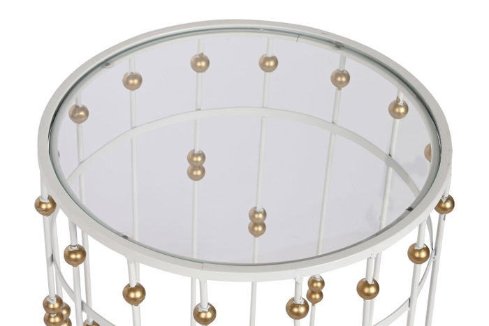 DKD Home Decor Set de 2 Mesitas Auxiliares de Metal y Cristal Blanco y Dorado