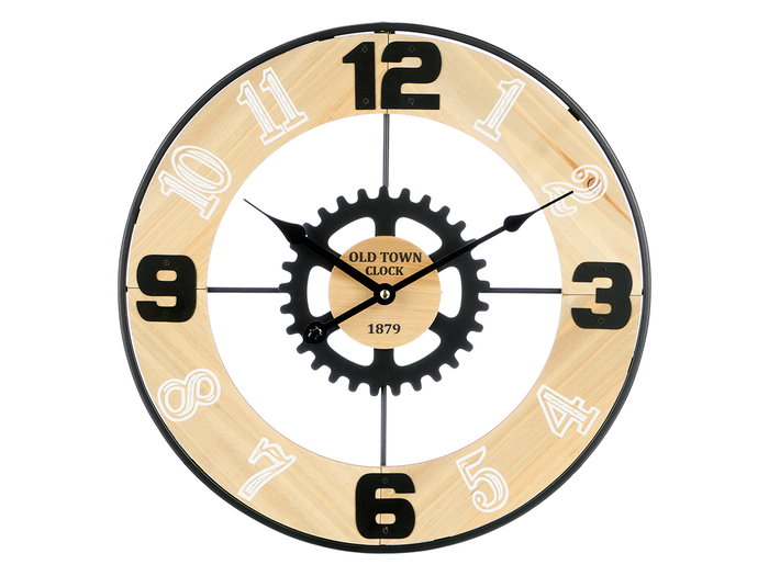 Giftdecor Reloj de Pared con Engranaje de Metal, 40x40 cm, MDF y Hierro, Marrón y Negro (Set de 6)