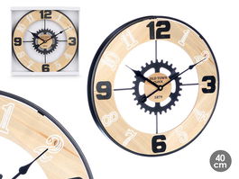 Giftdecor Reloj de Pared con Engranaje de Metal, 40x40 cm, MDF y Hierro, Marrón y Negro (Set de 6)