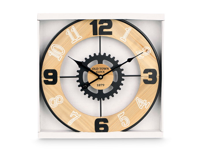 Giftdecor Reloj de Pared con Engranaje de Metal, 40x40 cm, MDF y Hierro, Marrón y Negro (Set de 6)