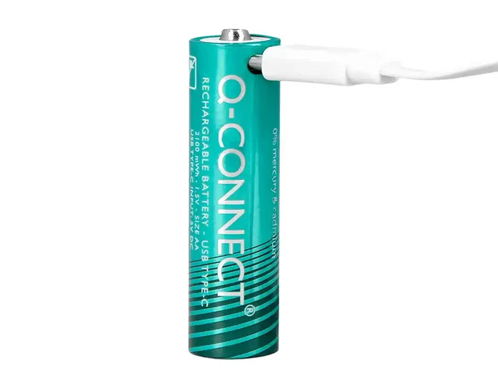 Q-Connect Pilas AA Recargables USB-C 1400mAh, Pack de 4 Unidades Q-Connect Pilas AA Recargables USB-C 1400mAh, Pack de 4 Unidades