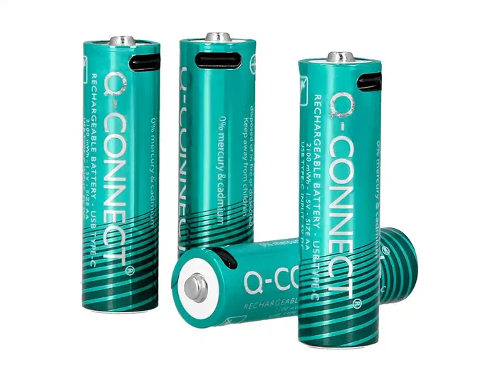 Q-Connect Pilas AA Recargables USB-C 1400mAh, Pack de 4 Unidades Q-Connect Pilas AA Recargables USB-C 1400mAh, Pack de 4 Unidades