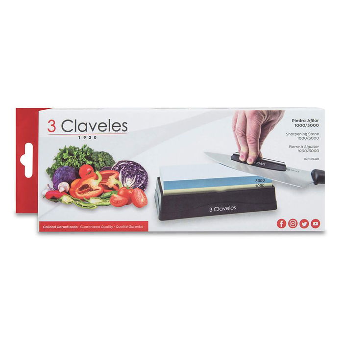3 Claveles Piedra para afilar 1000/3000 con base, dos guías de afilado y rectificador