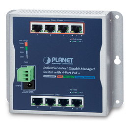 PLANET WGS-804HPT Switch Industrial 8 Puertos Gigabit PoE+ Gestionado para Montaje en Pared - 4 Puertos PoE+ (36W), QoS, VLAN, IPv6