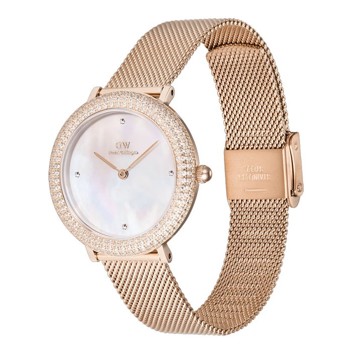 Daniel Wellington DW00100823 con bisel de cristales y correa dorada