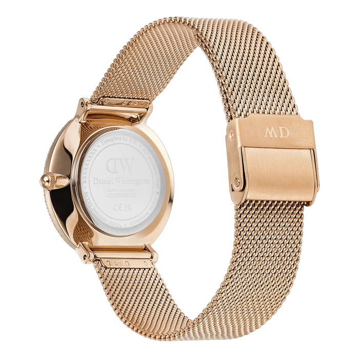Daniel Wellington DW00100823 con bisel de cristales y correa dorada