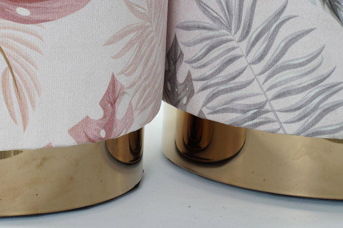 DKD Home Decor Reposapiés Tropical de Poliéster y Madera Coral Gris Hojas 35x35x35 cm (2 Unidades)