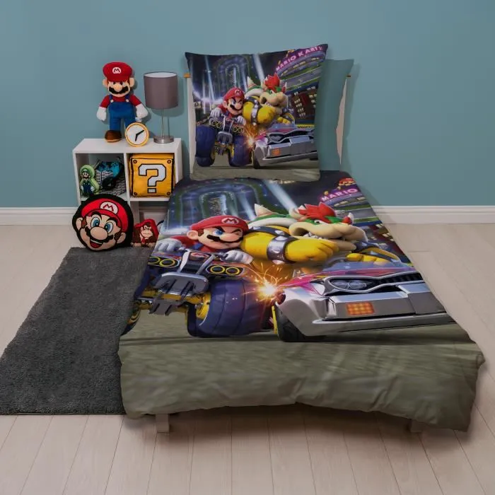 Mario Bros Juego de Cama Mario vs Bowser Microfibra 1 Funda Nórdica 140 x 200 cm + 1 Funda de Almohada 63 x 63 cm