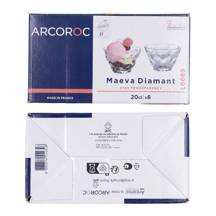 Set 6 Boles Helado Vidrio Maeva Diamant Arcoroc 20 cL